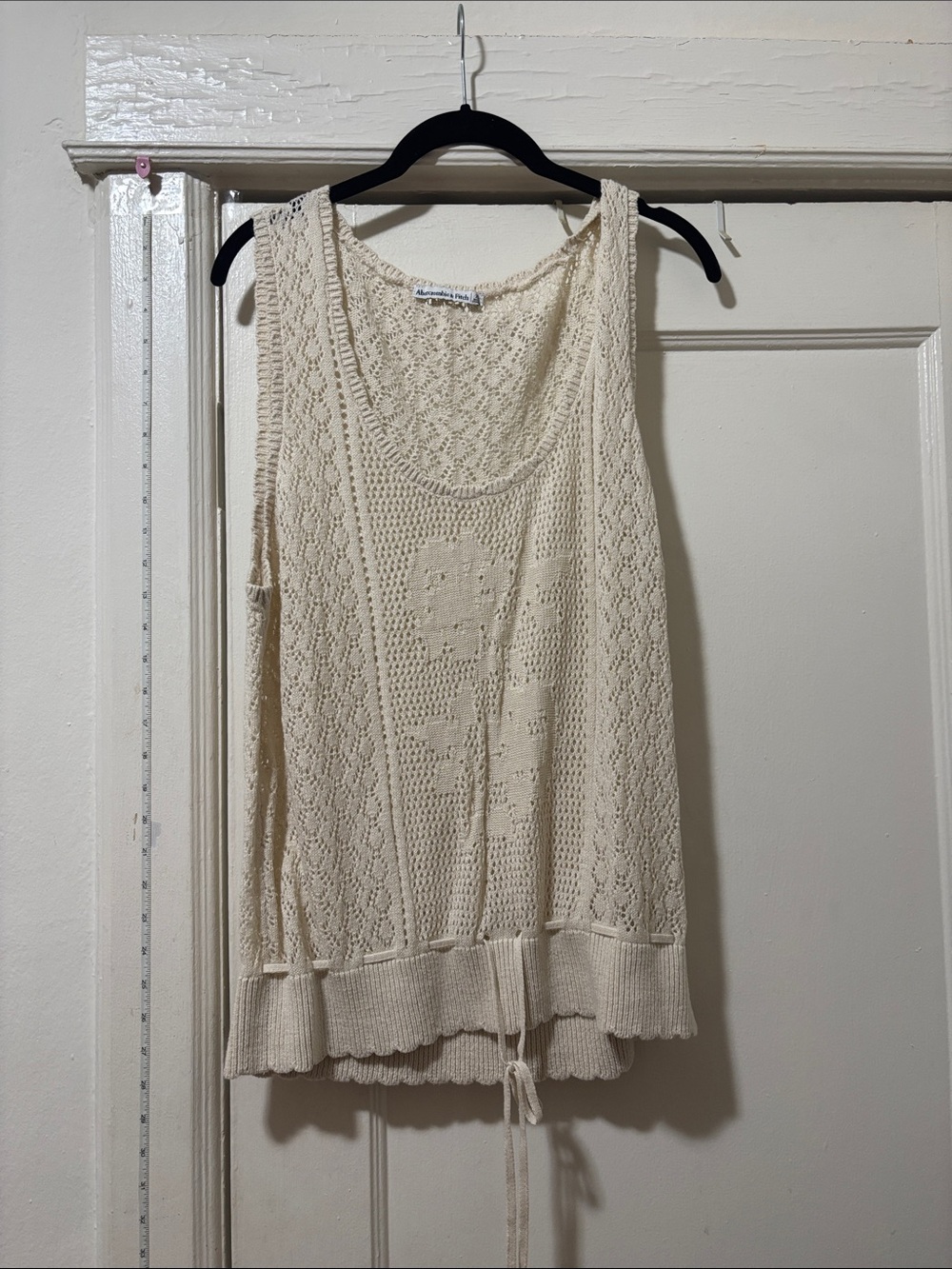 Abercrombie Cream Crochet Tank with Drawstring Hem